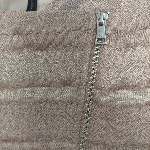 NWOT BCBGMaxAzria Brown Beige Mixed Media Fringe Moto Zipper Jacket Medium - Picture 6 of 7